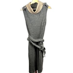 THML Cowl Neck Sleeveless Sweater Dress Tan and Grey Sz L EUC